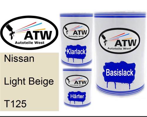 Nissan, Light Beige, T125: 500ml Lackdose + 500ml Klarlack + 250ml Härter - Set, von ATW Autoteile West.